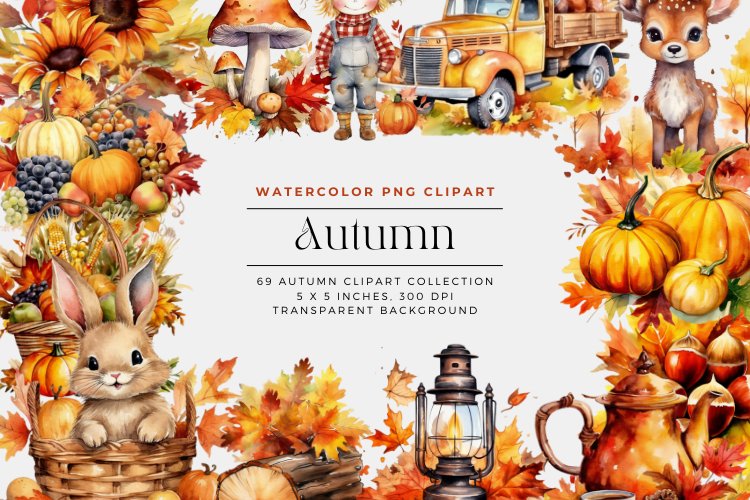 69 Watercolor Autumn Clipart example image 1