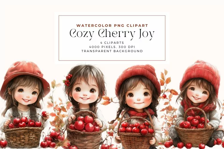 Watercolor Cozy Cherry Joy Clipart