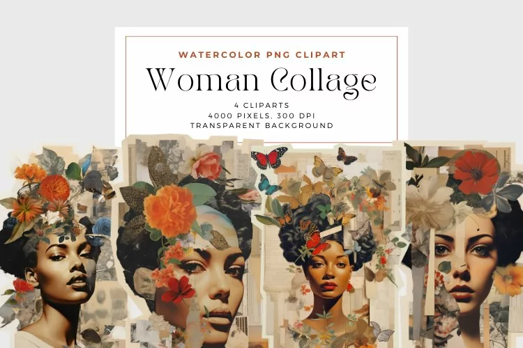 4 Watercolor Woman Collage Clipart