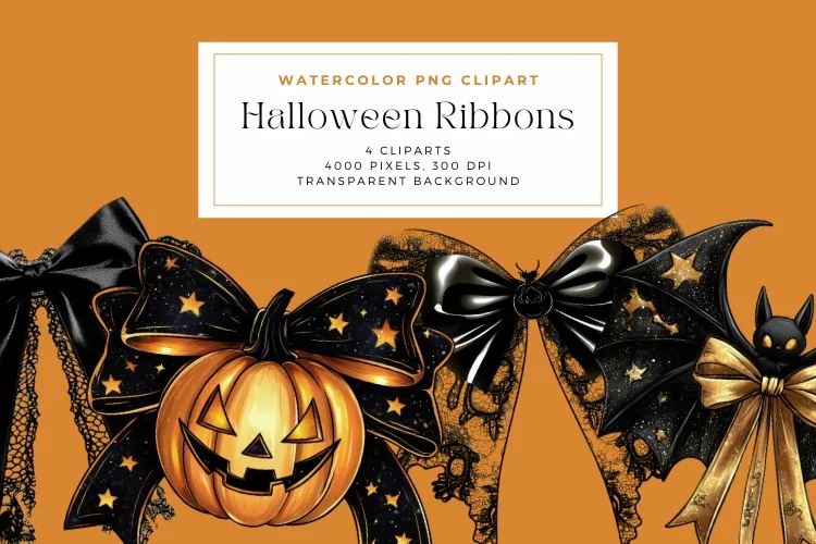 Watercolor Halloween Ribbons Clipart