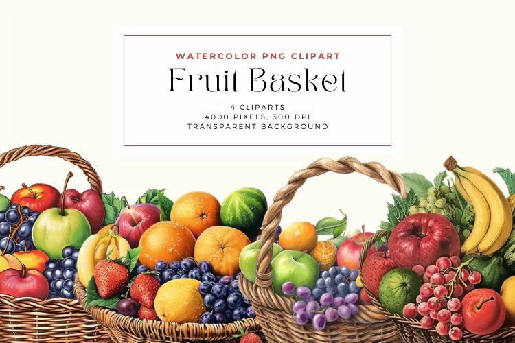 Watercolor Fruit Basket Clipart