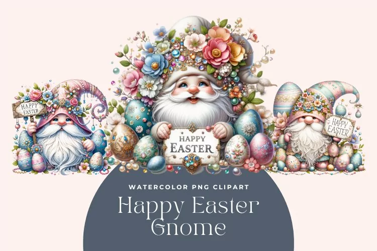 Watercolor Happy Easter Gnome Clipart