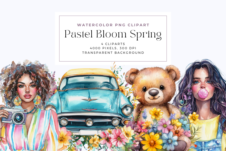 Watercolor Pastel Bloom Spring Clipart