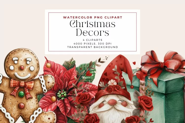 Watercolor Christmas Decors Clipart