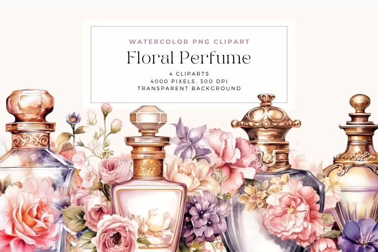 Watercolor Floral Perfume Clipart