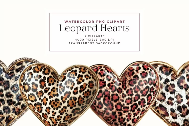 Watercolor Leopard Hearts Clipart