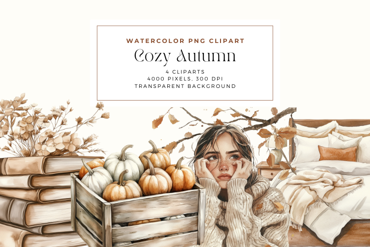 Watercolor Cozy Autumn Clipart