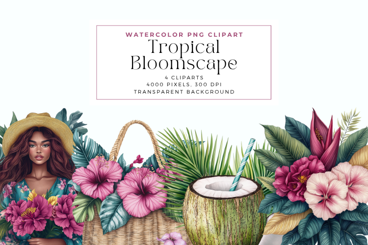 Watercolor Tropical Bloomscape Clipart