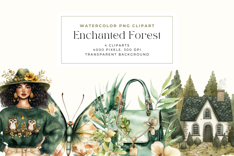 Watercolor Enchanted Forest Clipart