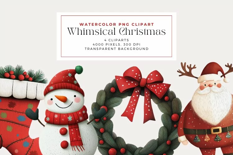 Watercolor Whimsical Christmas Clipart