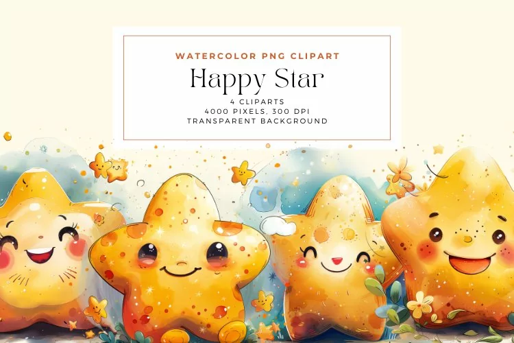Watercolor Happy Star Clipart