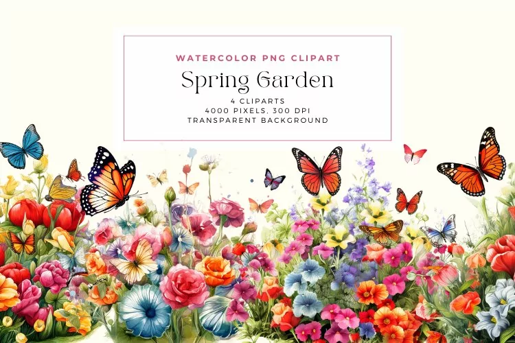 Watercolor Spring Garden Clipart