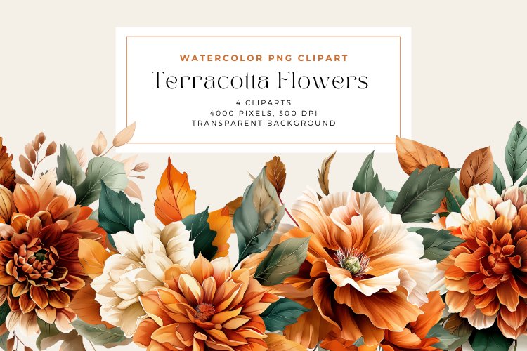 Watercolor Terracotta Flowers Clipart example image 1
