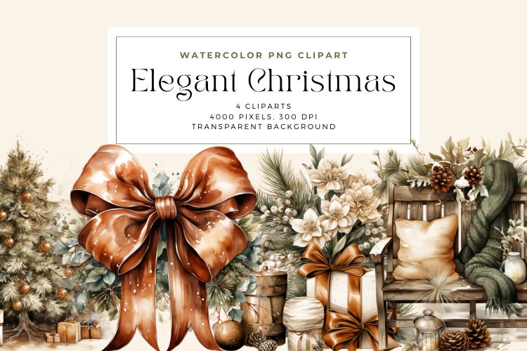 4 Watercolor Elegant Christmas Clipart example image 1