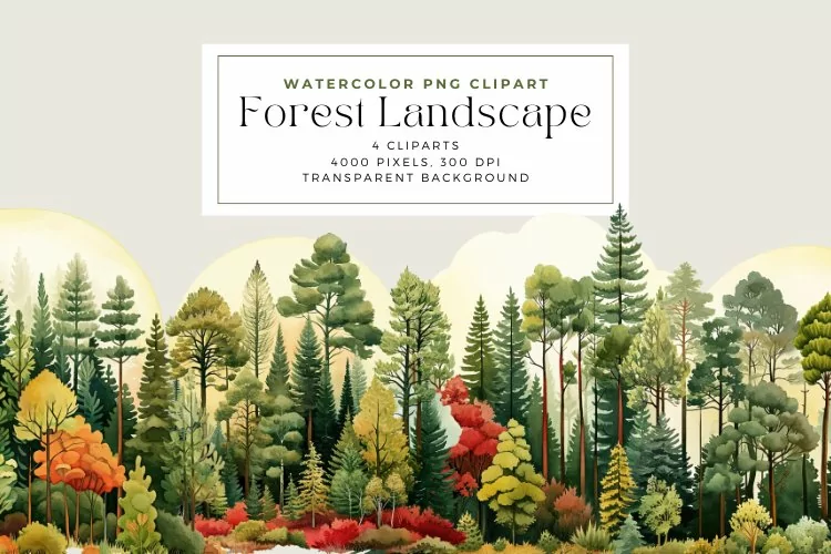 Watercolor Forest Landscape Clipart