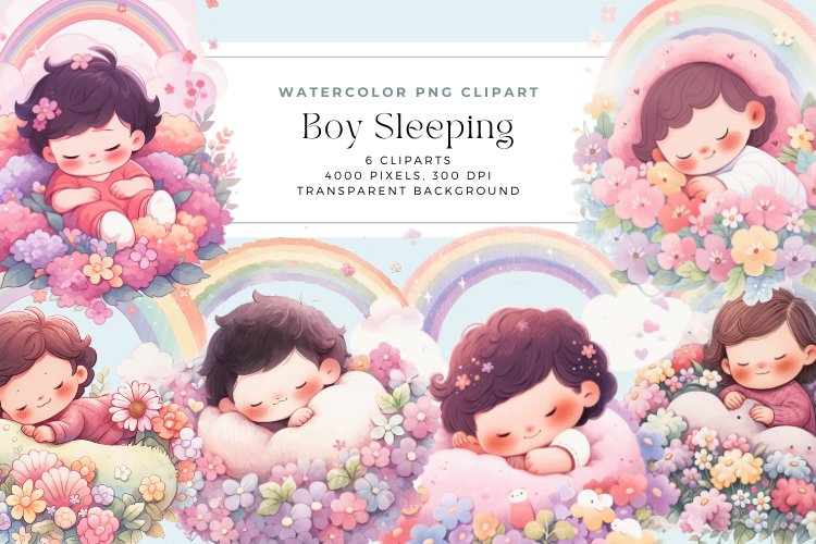 Watercolor Boy Sleeping Clipart