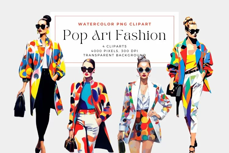 4 Watercolor POP ART Fashion Clipart