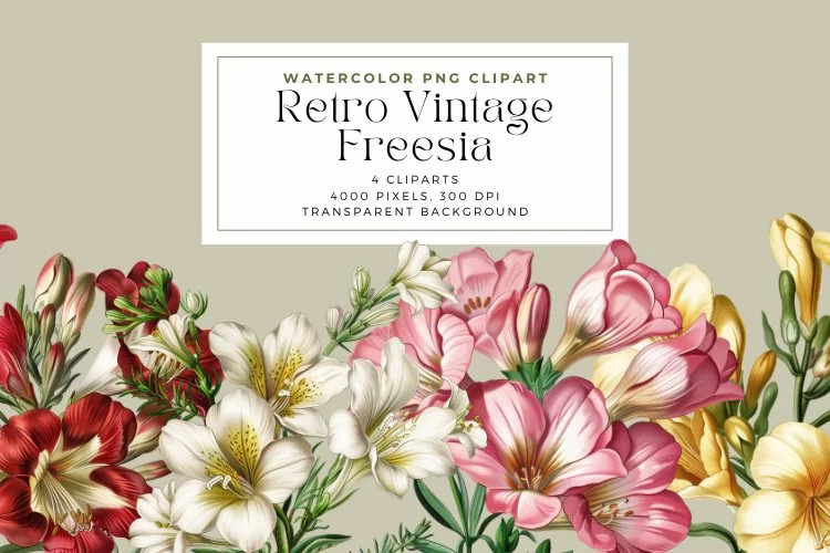 Watercolor Retro Vintage Freesia Clipart