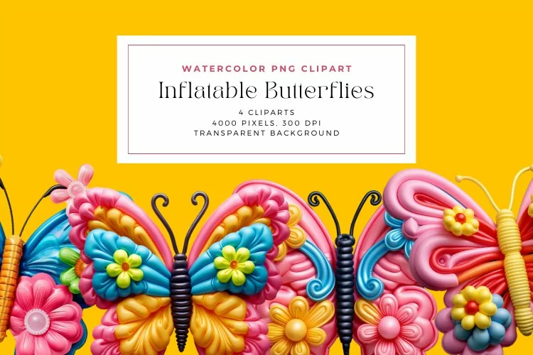 4 Watercolor Inflatable Butterflies Clipart