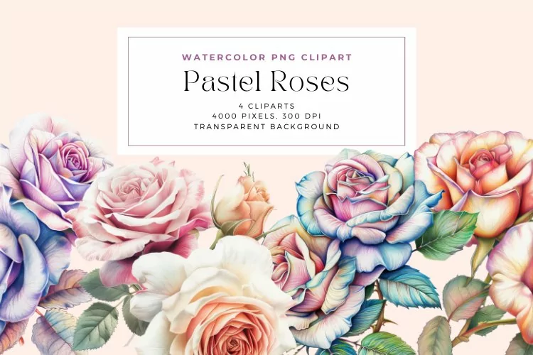 Watercolor Colored Pencil Pastel Roses Clipart