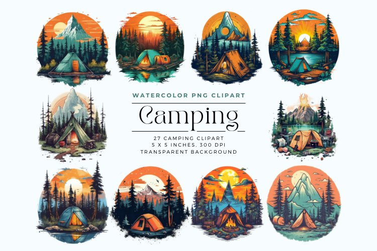 27 Watercolor Camping Clipart example image 1