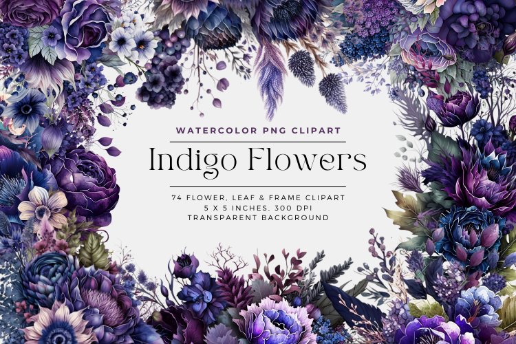 74 Watercolor Indigo Flowers Clipart example image 1