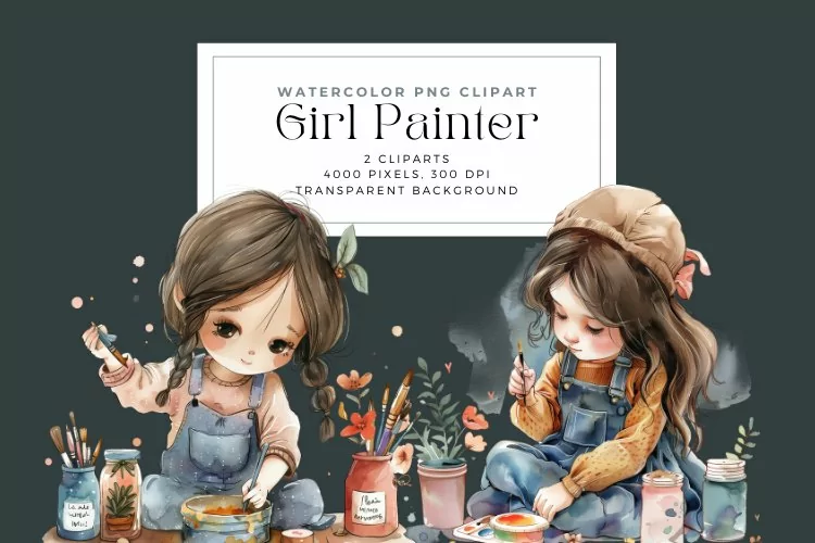 Watercolor Girl Painter Cliparts