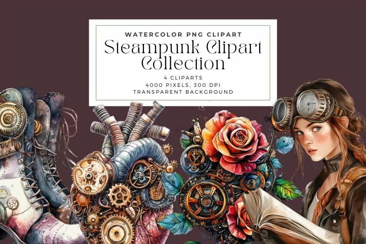 Watercolor Steampunk Clipart Collection