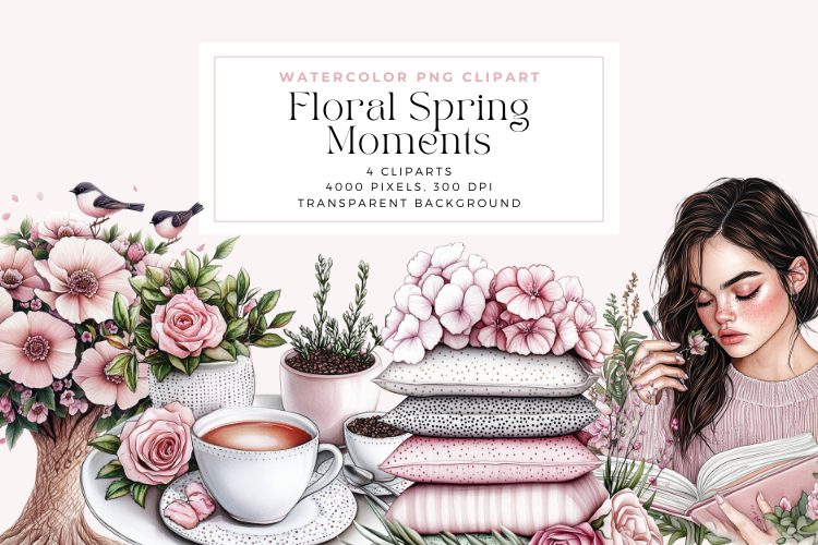 Watercolor Floral Spring Moments Clipart