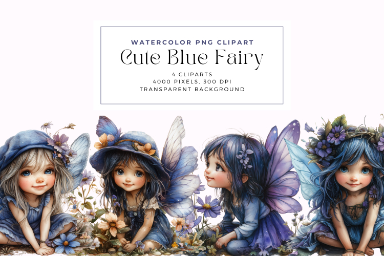 Watercolor Cute Blue Fairy Clipart