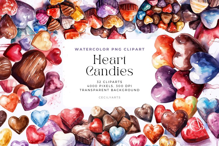 Watercolor Heart Candies Clipart Bundle example image 1