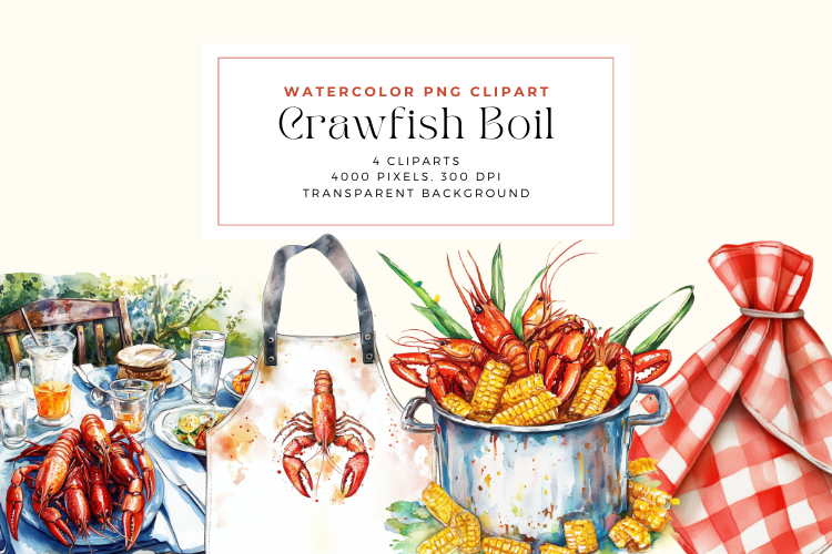 Watercolor Crawfish Boil Watercolor Clipart