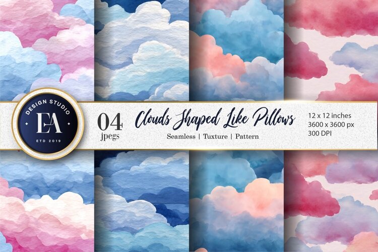 Watercolor Cloud Pillows Seamless Pattern Digital Paper example image 1