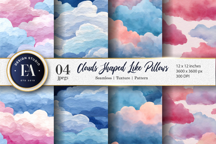 Watercolor Cloud Pillows Seamless Pattern Digital Paper