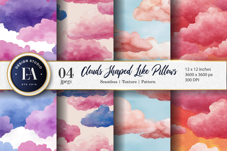 Hand-Drawn Pillow Clouds Pattern Watercolor Digital Paper