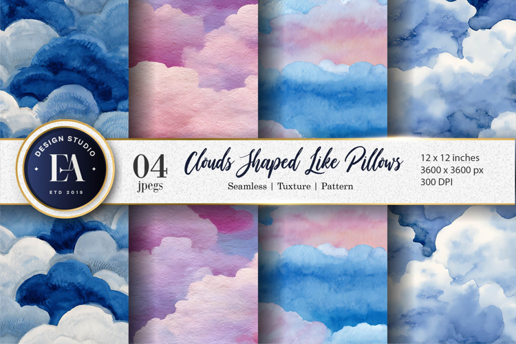 Pillow Clouds Hand-Painted Seamless Pattern Digital Paper