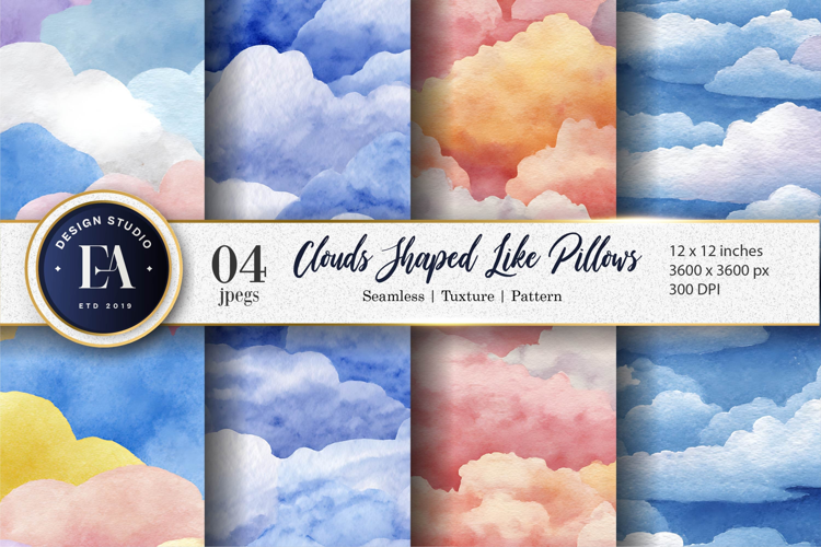 Watercolor Clouds Shaped Like Pillows Digital Paper