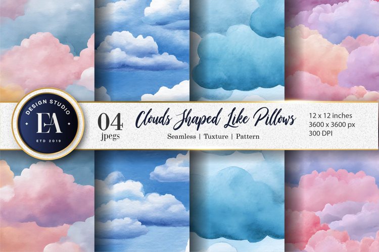 Watercolor Clouds Shaped Like Pillows Digital Paper