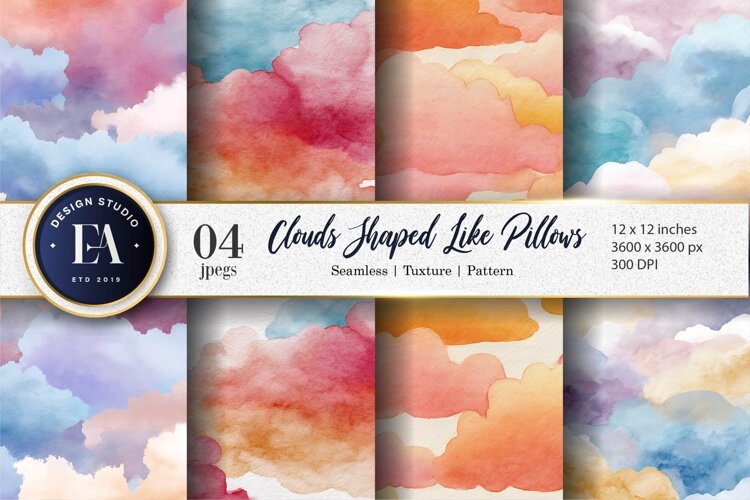 Watercolor Cloud Pillows Seamless Pattern Digital Paper example image 1