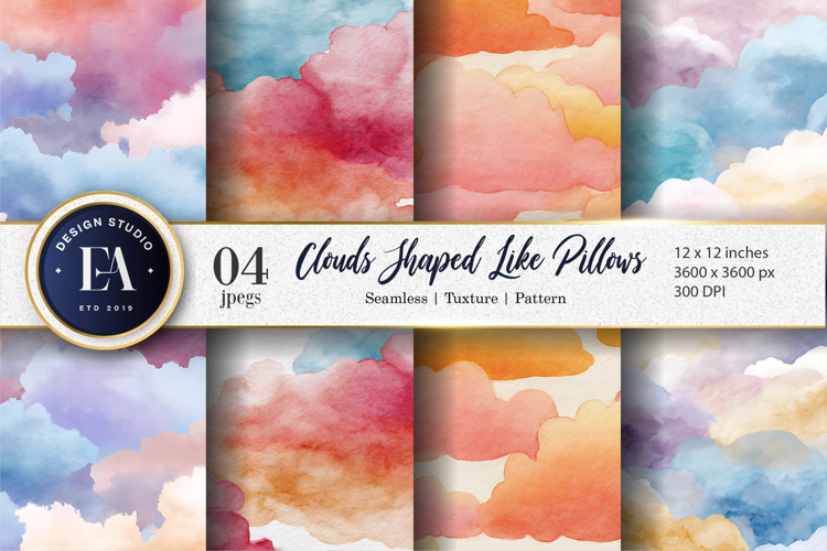Watercolor Cloud Pillows Seamless Pattern Digital Paper