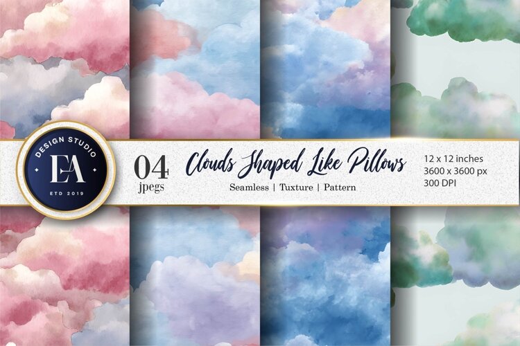 Pillow Clouds Hand-Painted Seamless Pattern Digital Paper example image 1