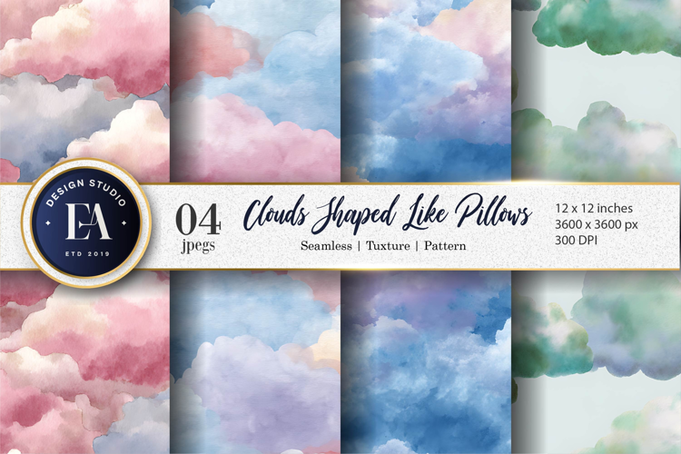 Pillow Clouds Hand-Painted Seamless Pattern Digital Paper
