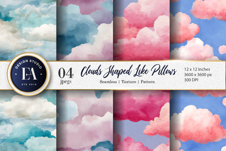 Watercolor Cloud Pillows Seamless Pattern Digital Paper