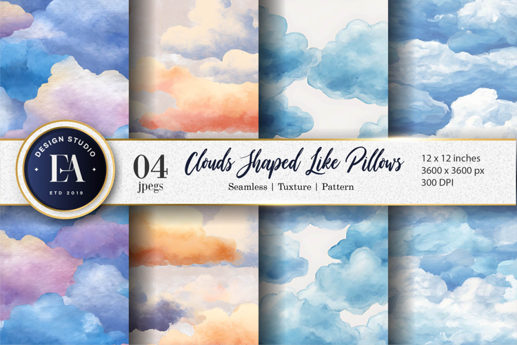 Watercolor Clouds Shaped Like Pillows Digital Paper