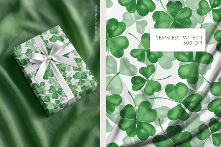 Hand-Drawn Watercolor Clover Seamless Pattern example image 1