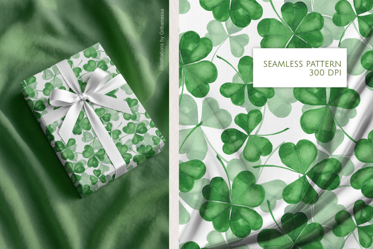 Hand-Drawn Watercolor Clover Seamless Pattern