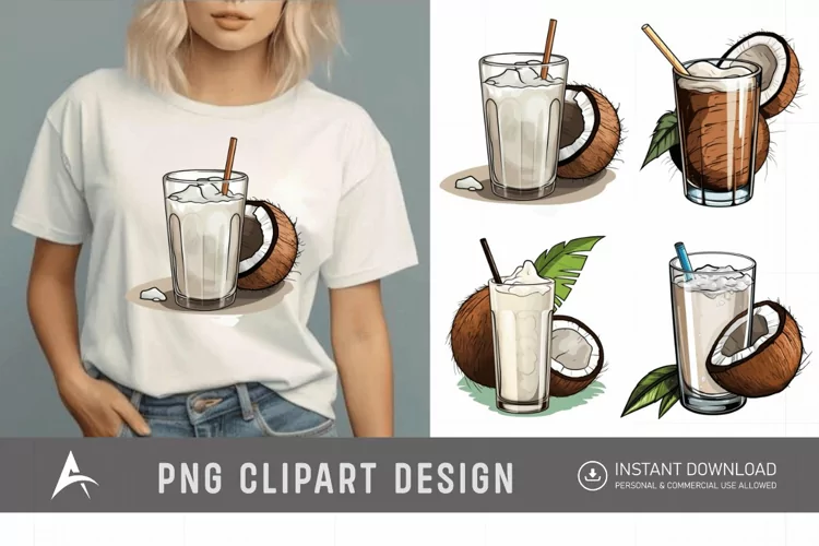 Watercolor Coconut Drink Clipart