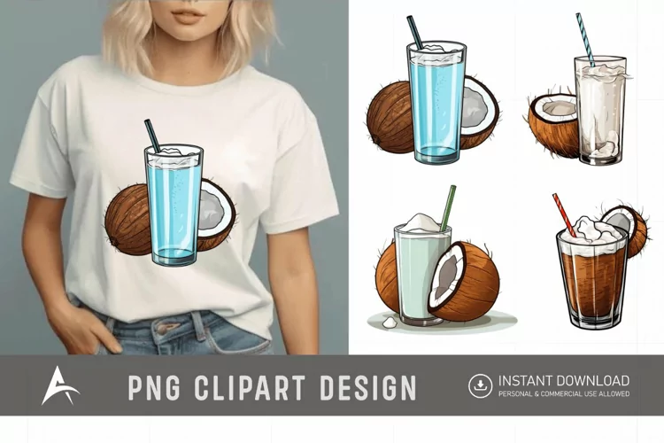 Watercolor Coconut Drink Clipart