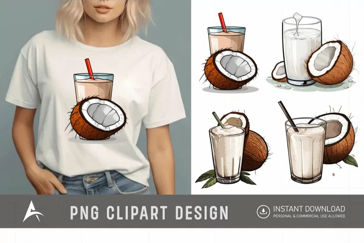 Watercolor Coconut Drink Clipart