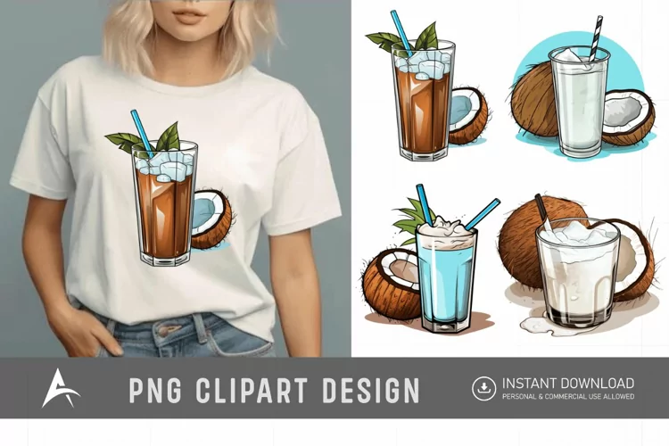 Watercolor Coconut Drink Clipart